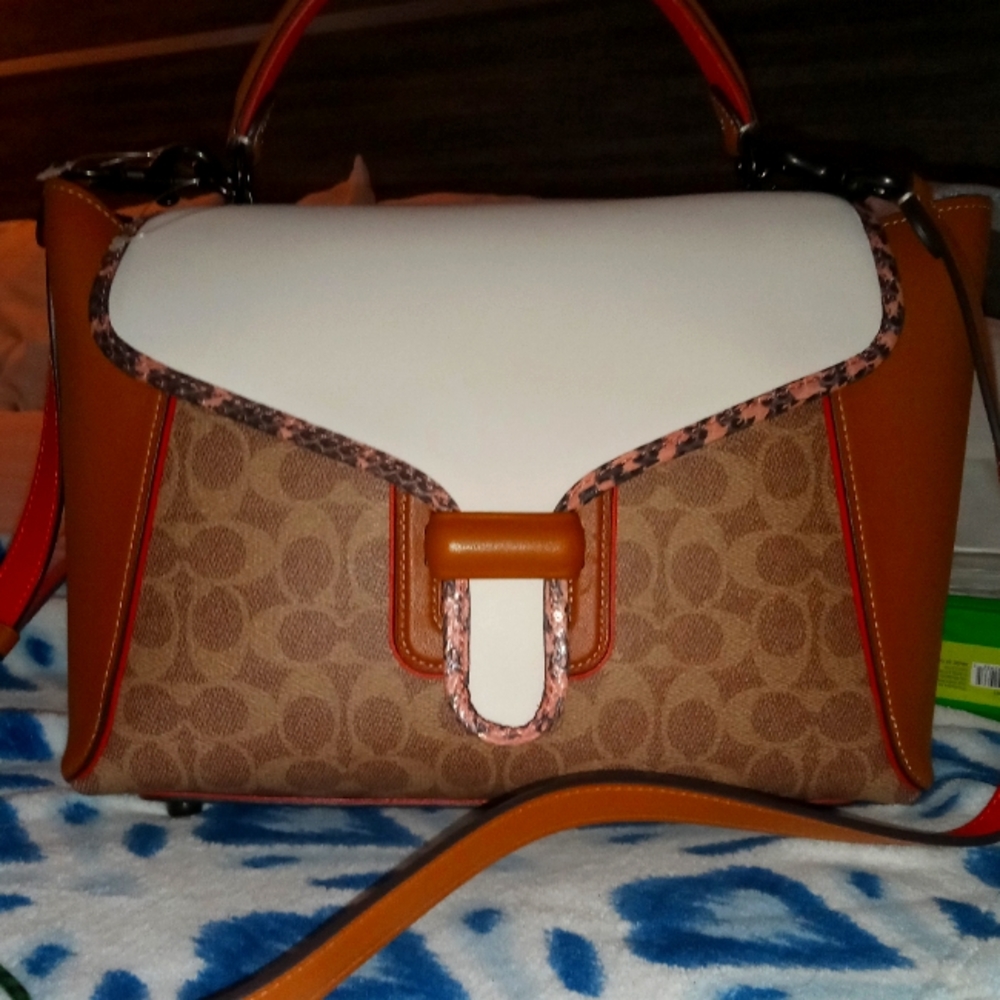 Coach Courier Carryall In Colorblock Signature Canvas With Snakeskin Detail